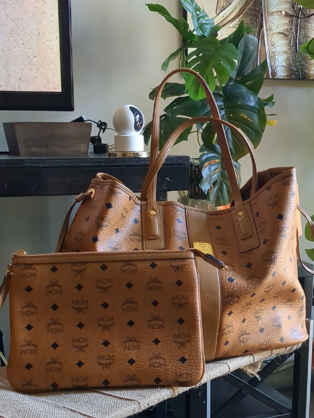 🧡MCM Cognac Visetos Monogram Clutch Purse Only... AUTHENTIC 🧡🧡